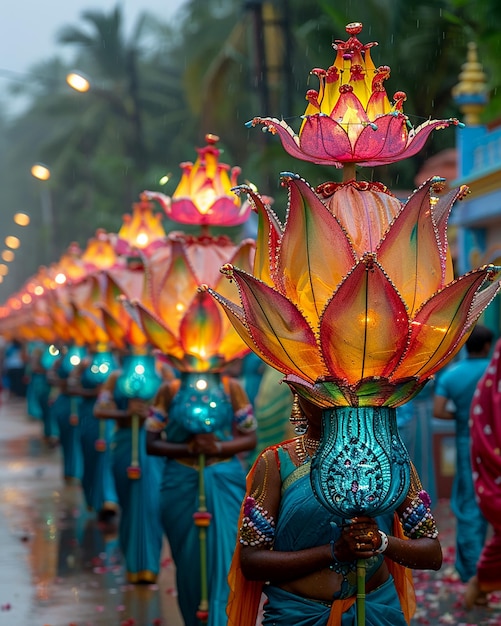 Processione festiva per le strade della festa di Vesak in onore di Buddha