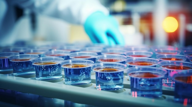 Processo di controllo qualità nel laboratorio di fabbrica Microbiologia Bacteria Agar Tube in incubatore Generative AI