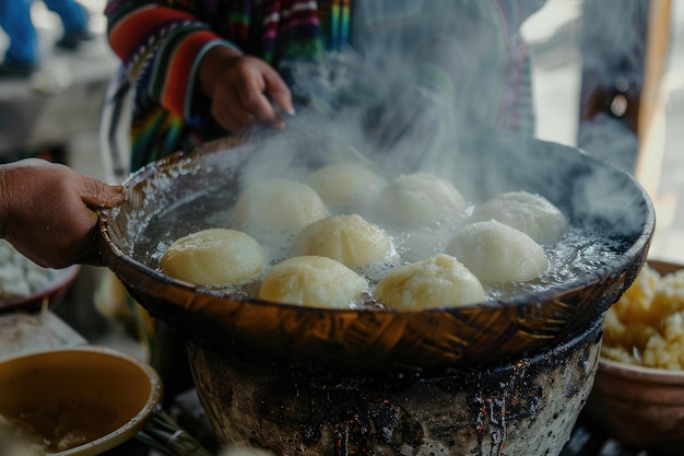 Processo di elaborazione del cibo tradizionale Pachamanca del Perù