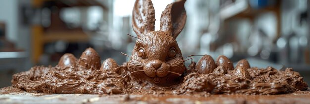 Processo di mangiare delizioso cioccolato coniglio di Pasqua sfondo HD illustrazioni