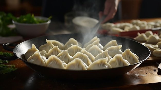 Processo di preparazione dei ravioli pelmeni o dei gnocchi con carne di maiale