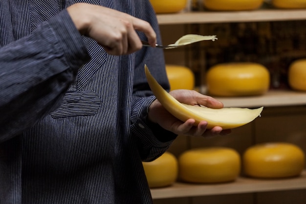 Processo tradizionale di produzione del formaggio olandese Gouda in Zaanse Schans