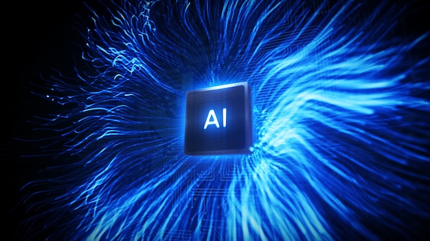 Processore del computer Intelligenza artificiale Luce magica diffusa blu