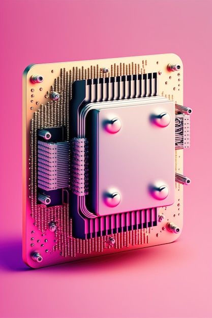 Processore per computer su sfondo rosa creato utilizzando la tecnologia generativa ai