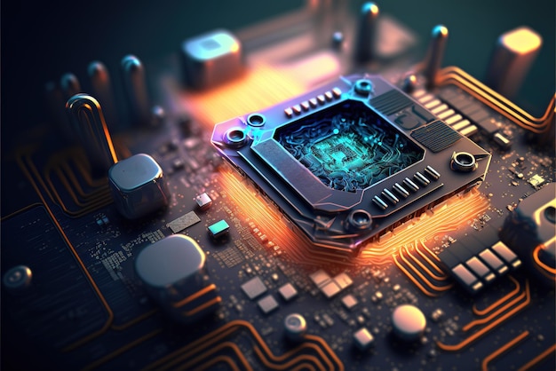 Processore su circuito stampato del computer con intelligenza artificiale generativa di microchip