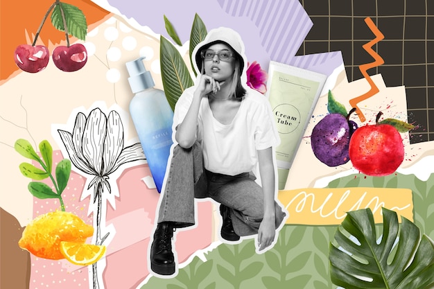 Prodotti cosmetici e collage di piante