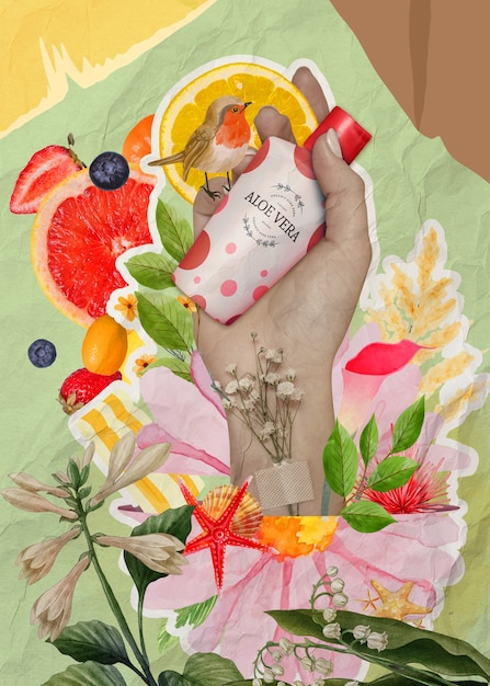 Prodotti cosmetici e collage di piante