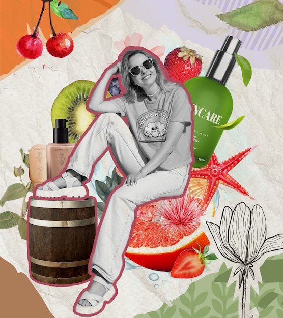 Prodotti cosmetici e collage di piante