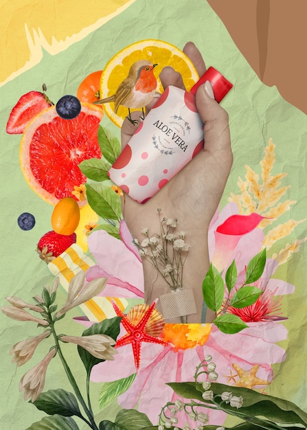 Prodotti cosmetici e collage di piante
