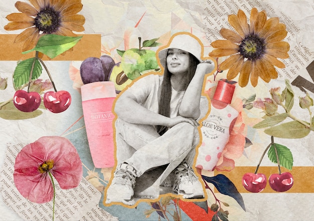 Prodotti cosmetici e collage di piante