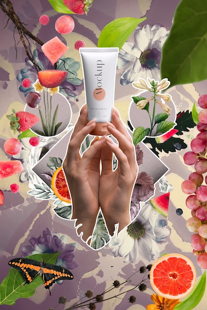 Prodotti cosmetici e collage di piante