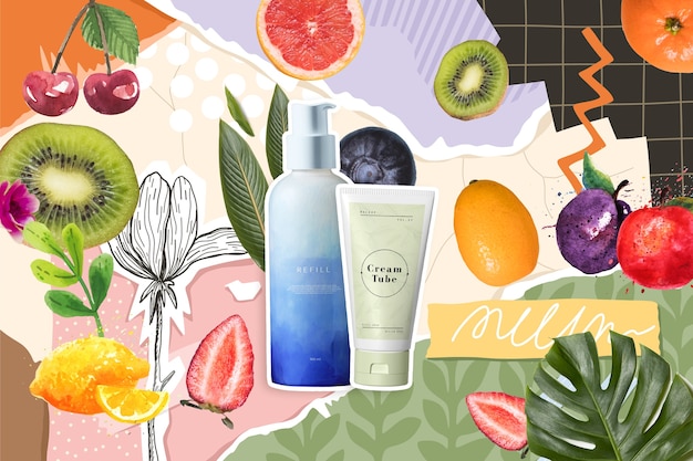 Prodotti cosmetici e collage di piante
