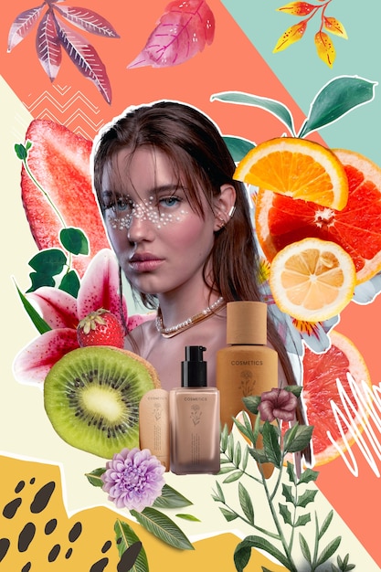 Prodotti cosmetici e collage di piante
