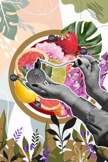 Prodotti cosmetici e collage di piante