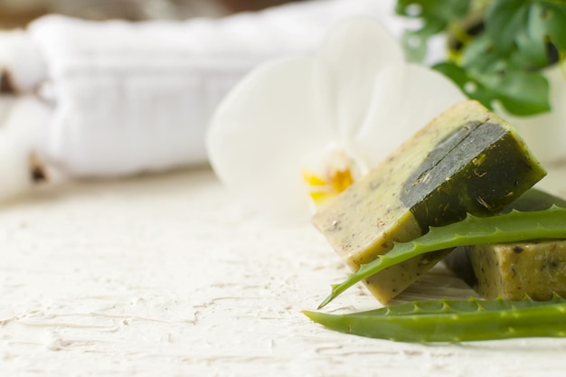 Prodotti cosmetici ecocompatibili per la cura della pelle Creme naturali sapone con minerali e vitamine dell'aloe