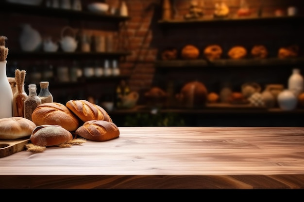 Prodotti di panetteria pane su tavolo di legno nel supermercato Giornata mondiale del pane IA generativa