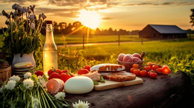 Prodotti lattiero-caseari bacche e frutta in giardino Alimentazione generativa AI