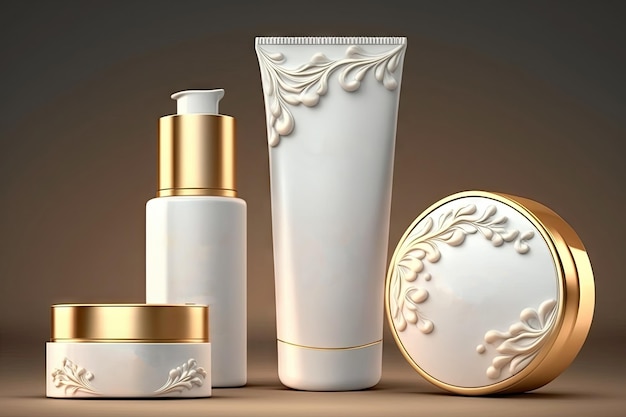 Prodotto cosmetico per la scena del prodotto per la cura della pelle della bottiglia di crema idratante mock up bellezza dell'IA generativa