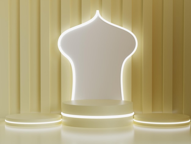 Prodotto da podio islamico con rendering 3D di luce al neon