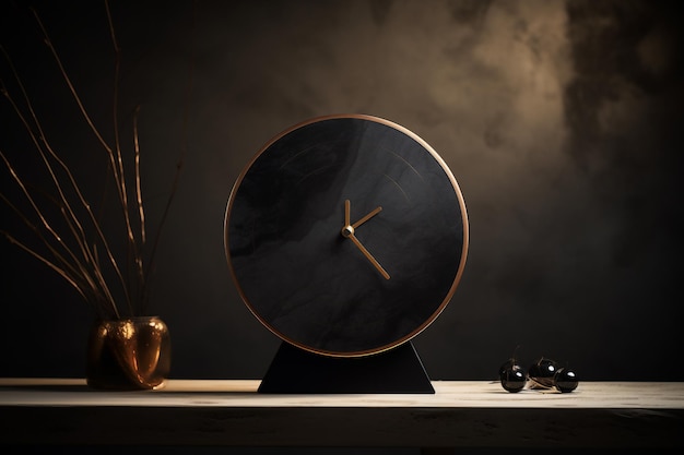 Prodotto di orologio nero vintage su sfondo nero