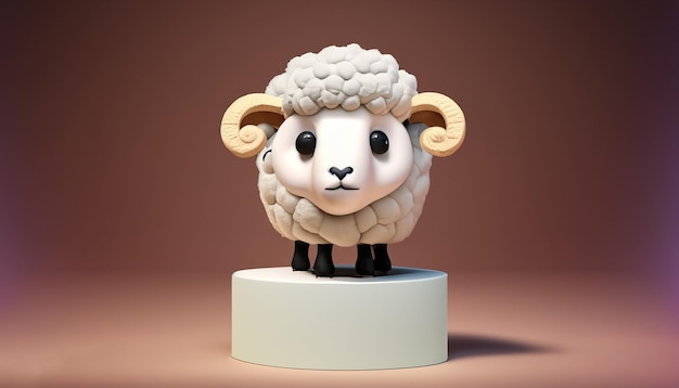Prodotto di visualizzazione del podio 3D con pecore carino eid al adha sfondo nero