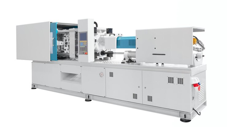 Production machine for manufacture products from pvc plastic extrusion technology, Isolated on white background