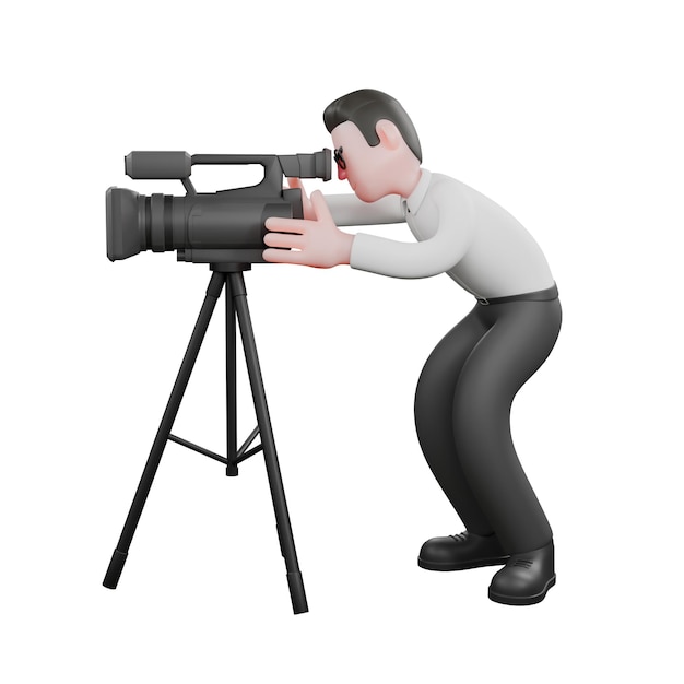Produttore accovacciato guarda la telecamera