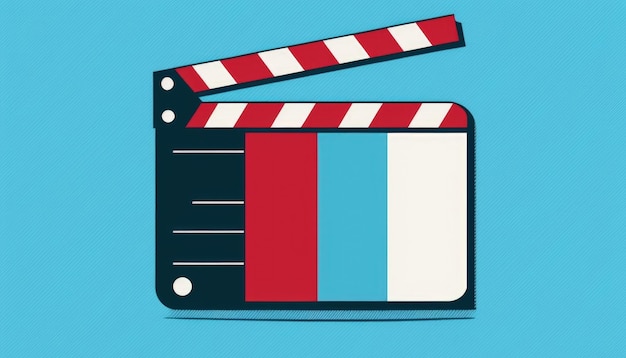 Produzione cinematografica ciak illustrazione sfondo blu e rosso IA generativa