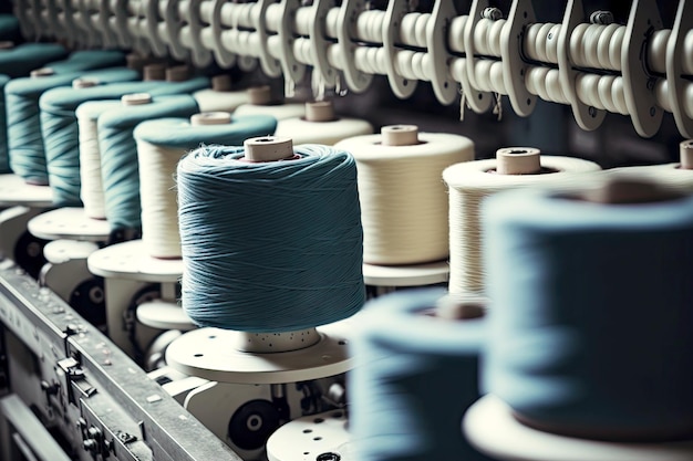 Produzione di abbigliamento e tessuti da bobina di cotone con fili industria tessile