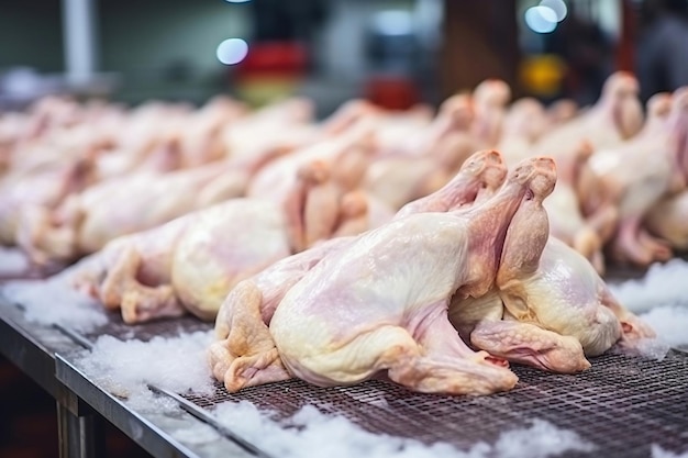 Produzione industriale e imballaggio di carne di pollo Carcasse e filetti di pollo Industria alimentare moderna