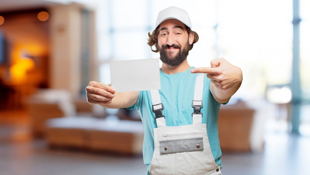 Profesional painter with a placard