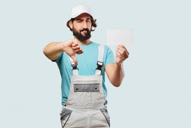 Profesional painter with a placard