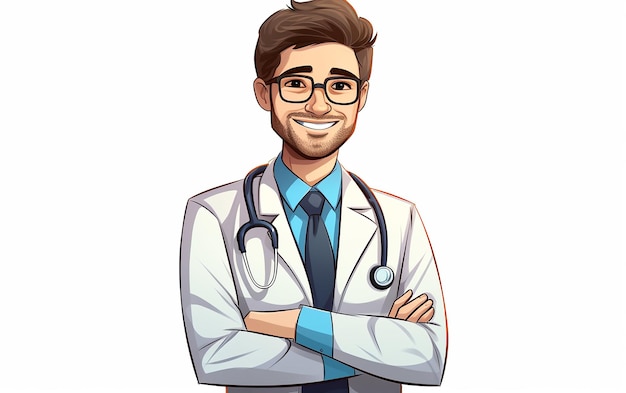 Professional Care HandDrawn Cartoon Dottore maschio Illustrazione