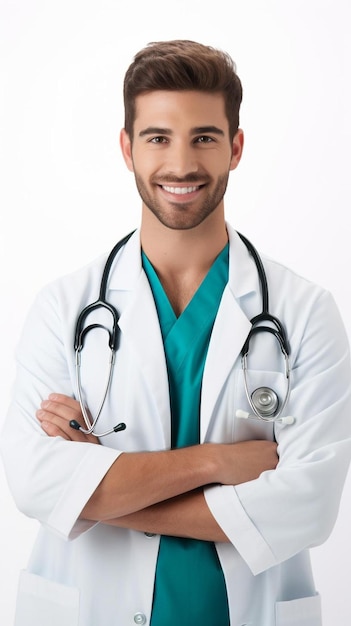professione sanitaria e concetto di medicina felice dottore sorridente o infermiere maschio in uniforme blu con