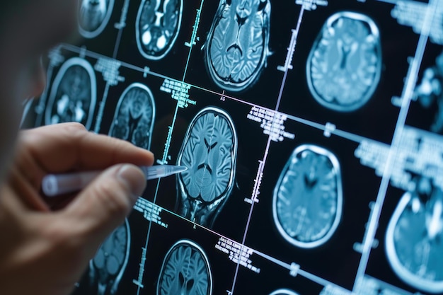 Professionista medico che analizza scansioni MRI del cervello
