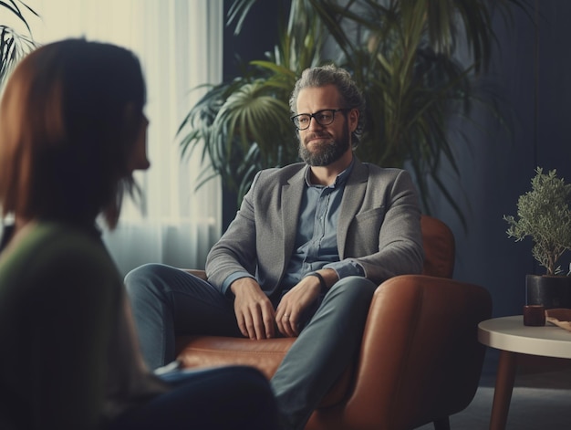 Professionisti maturi sorridenti che si divertono a conversare in casa