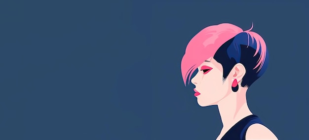 Profilo di una moderna ragazza punk hipster con un'acconciatura dai colori vivaci Illustrazione Generative AI