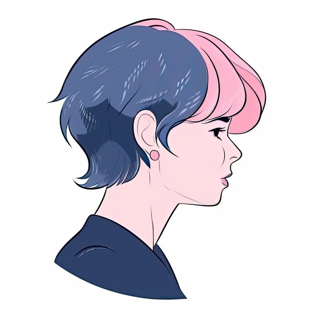 Profilo di una moderna ragazza punk hipster con un'acconciatura dai colori vivaci Illustrazione Generative AI