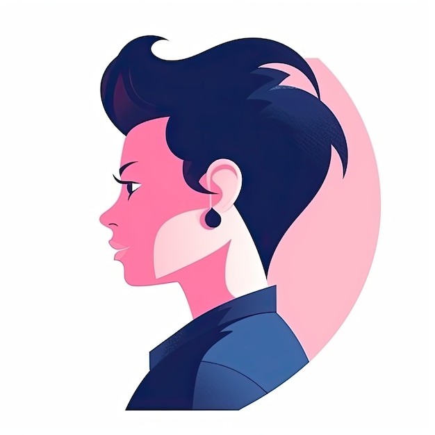 Profilo di una moderna ragazza punk hipster con un'acconciatura scura Illustrazione Generative AI