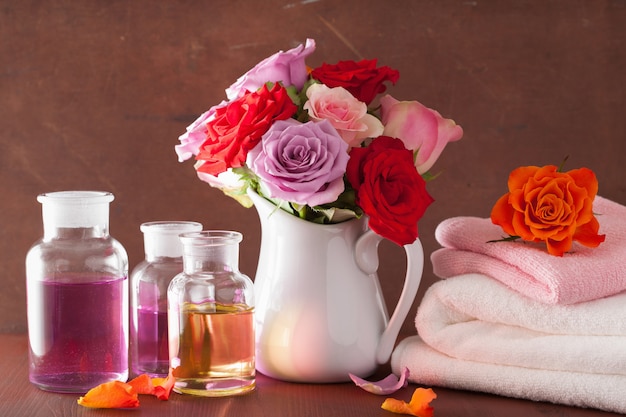 Profumeria spa con olio essenziale e fiori di aromaterapia