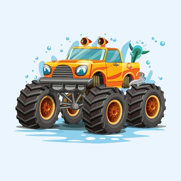 Progetta un'illustrazione di monster truck a tema sottomarino