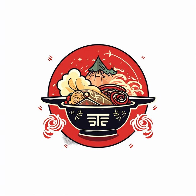 Progetta un logo grafico di cibo ramen che incorpori tre elementi che rappresentano la cultura cinese