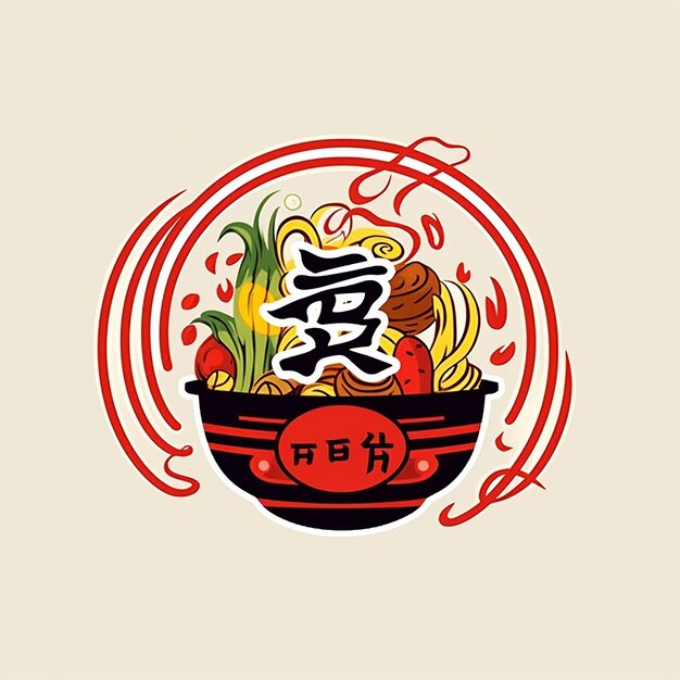 Progetta un logo grafico di cibo ramen che incorpori tre elementi che rappresentano la cultura cinese