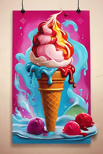Progetta un poster di gelati vibrante ispirato alla magia degli stregoni.