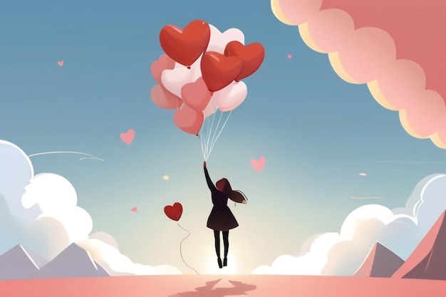 Progetta un vettore di una persona che rilascia palloncini di self-love nel cielo