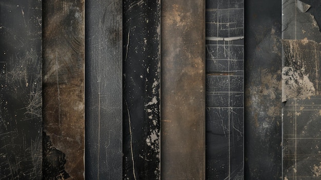 Progetta una collezione di vecchie texture di carta nera, ogni pezzo che mostra un look antico unico, concentrati sulla creazione di una varietà di texture che evocano un senso di storia.