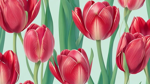 Progetta uno sfondo a modello senza cuciture che mostra una varietà di tulipani eleganti e graziosi in diversi