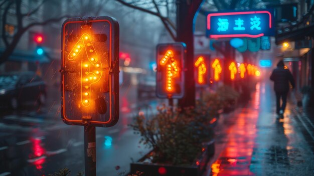 Progettare una serie di segnali stradali al neon che includano il traffico illuminato