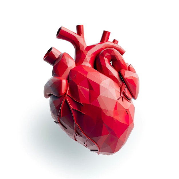 Progettazione 3D del cuore umano di cristallo su sfondo bianco