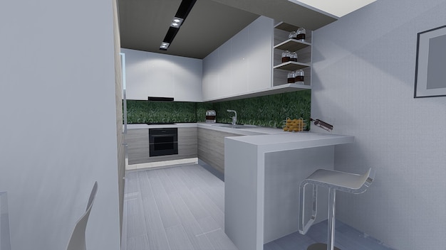 Progettazione 3d dell'appartamento domestico moderno dell'interno